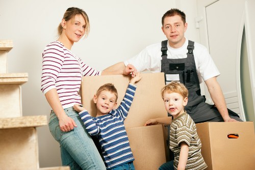 Packed storage boxes and furniture ready for collection in Carshalton
